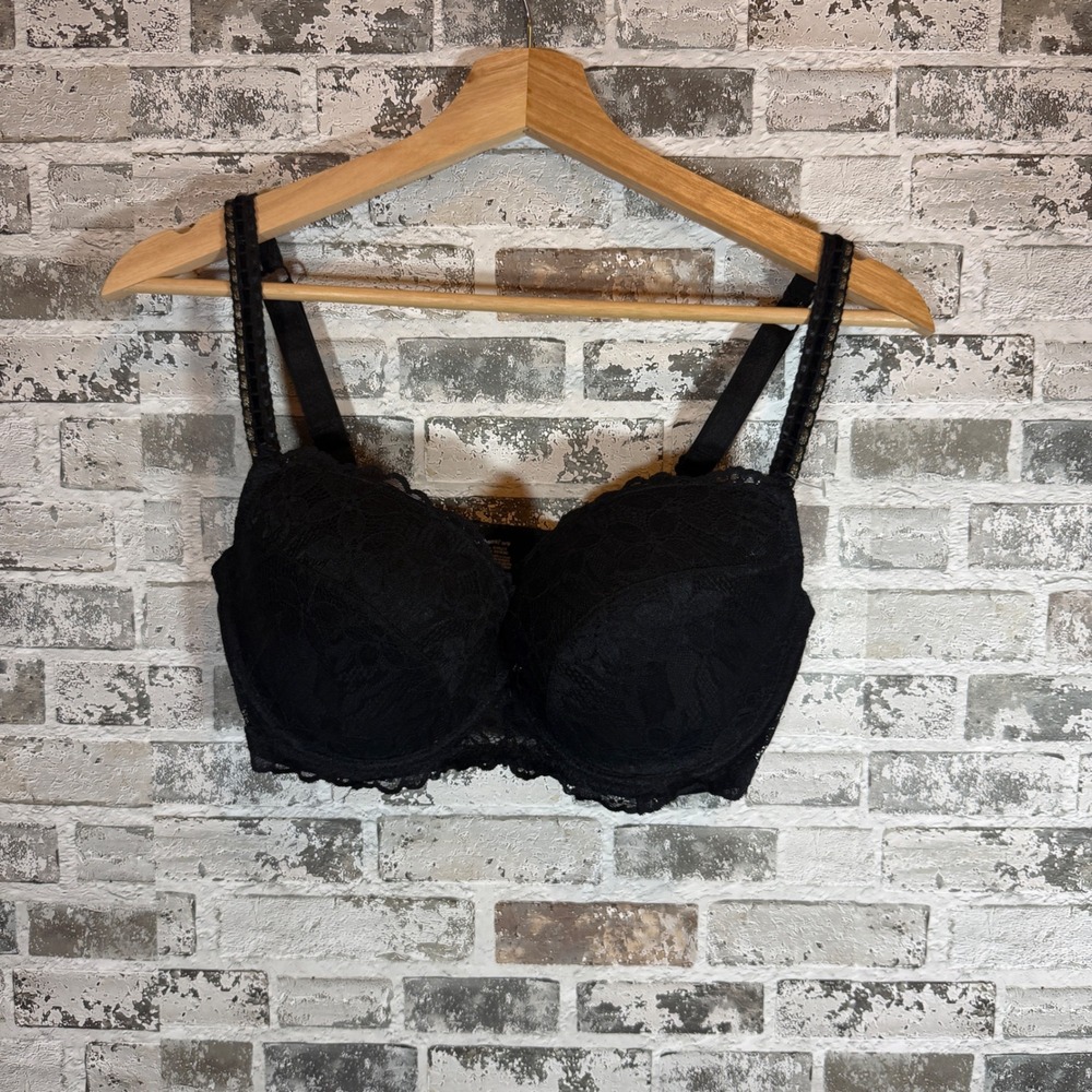 Le Mystere Scarlett Black Lace‎ Underwire Bra 7139 Womens 36F Full Coverage